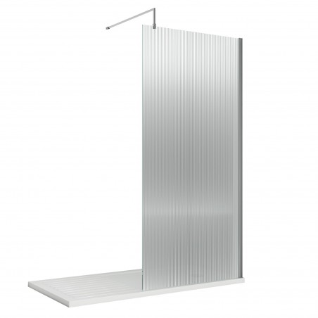 Chrome Fluted Wetroom Glass Screen 800 x 1850 x 8mm