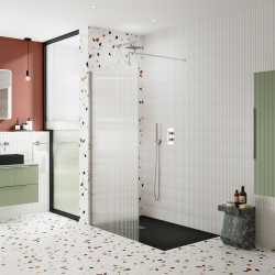 Chrome Fluted Wetroom Glass Screen 800 x 1850 x 8mm - Insitu