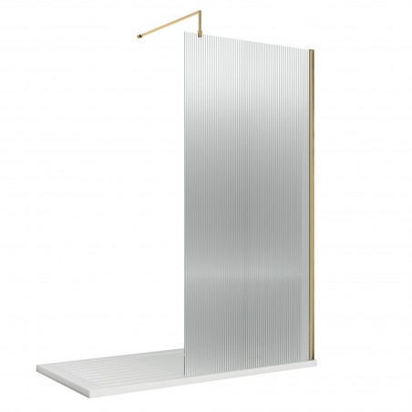 Brushed Brass Fluted Wetroom Glass Screen 800 x 1850 x 8mm