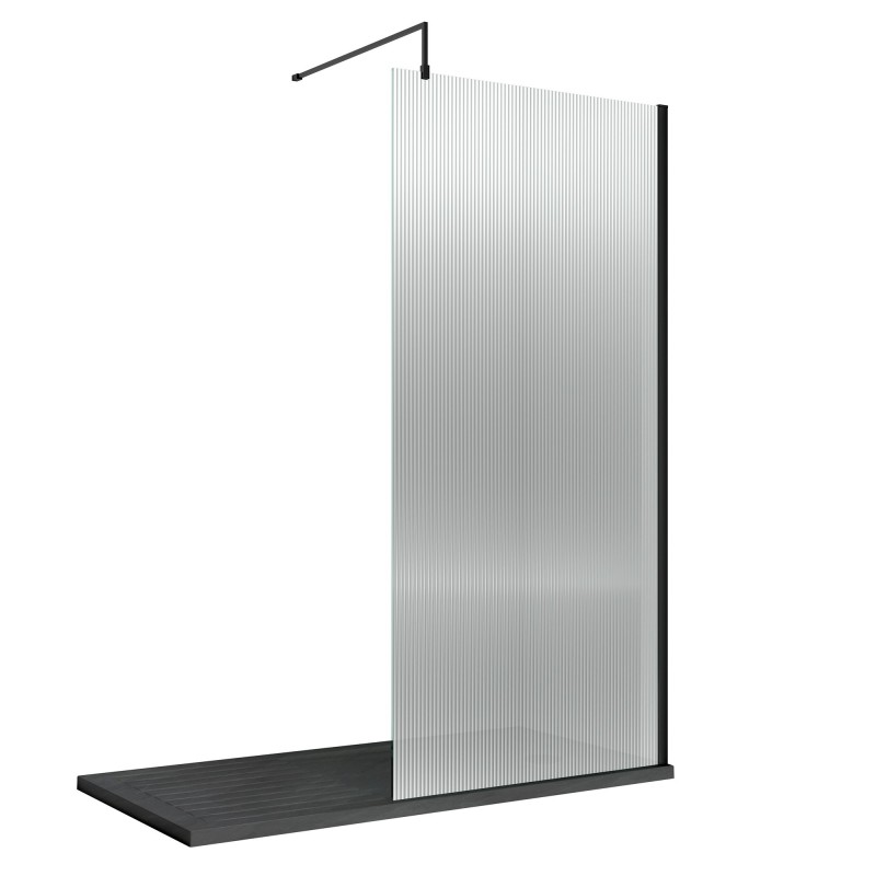 Matt Black Fluted Wetroom Glass Screen 800 x 1850 x 8mm