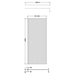 Matt Black Fluted Wetroom Glass Screen 800 x 1850 x 8mm - Technical Drawing