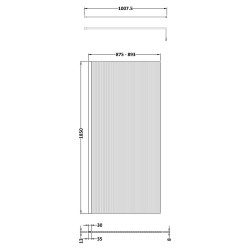 Matt Black Fluted Wetroom Glass Screen 900 x 1850 x 8mm - Technical Drawing