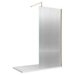 Brushed Brass 1000mm Fluted Wetroom Screen with Support Bar