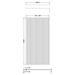 Brushed Brass 1000mm Fluted Wetroom Screen with Support Bar - Technical Drawing