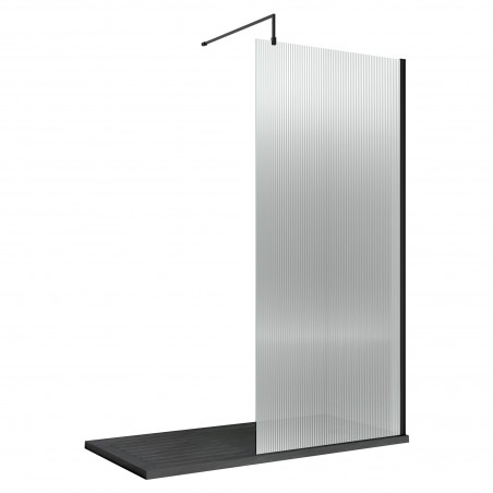 Matt Black 1000mm Fluted Wetroom Screen with Support Bar