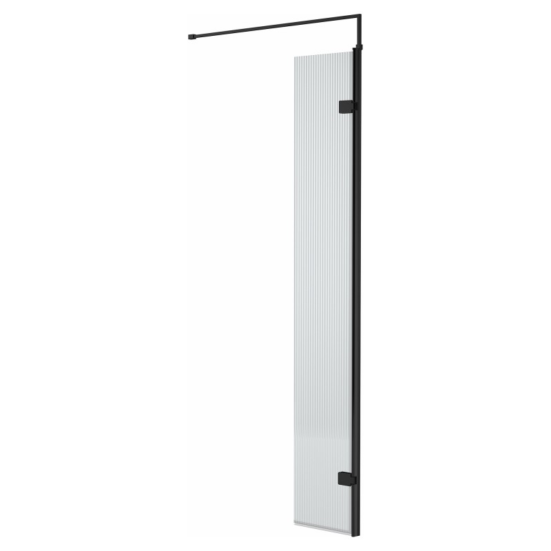 Matt Black Fluted 1950mm Wetroom Glass Return Panel 300 X 1950 X 8mm