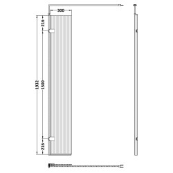 Matt Black Fluted 1950mm Wetroom Glass Return Panel 300 X 1950 X 8mm - Technical Drawing