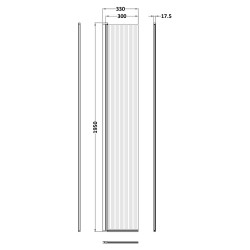 300mm Fluted Hinged Flipper Screen - Matt Black - Technical Drawing