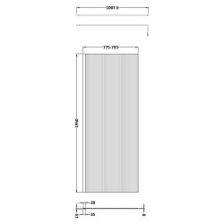 Polished Chrome 800x1950 Fluted Wetroom Screen Inc' BAR - Technical Drawing