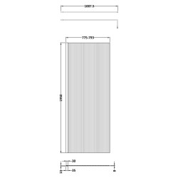 Matt Black 800mm Fluted Wetroom Screen with Support Bar - Technical Drawing