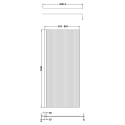 Brushed Brass 900mm Fluted Wetroom Screen with Support Bar - Technical Drawing
