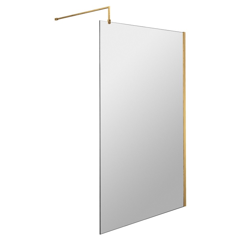 Brushed Brass 1000mm Wetroom Screen With Brass Support Bar