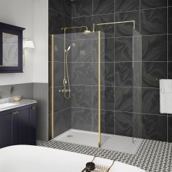 Brushed Brass 1000mm Wetroom Screen With Brass Support Bar - Insitu