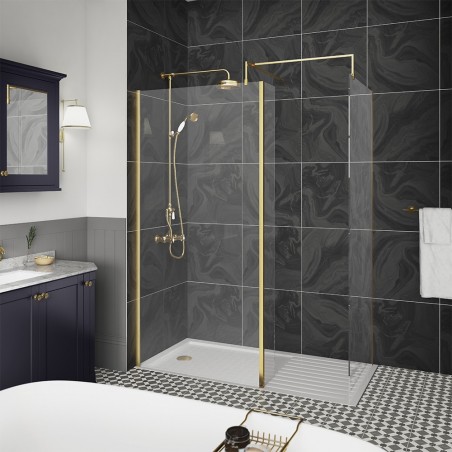 Brushed Brass 1100mm Wetroom Screen With Brass Support Bar