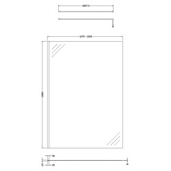 Brushed Brass 1400mm Wetroom Screen With Brass Support Bar - Technical Drawing
