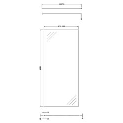Brushed Brass 900mm Wetroom Screen With Brass Support Bar - Technical Drawing