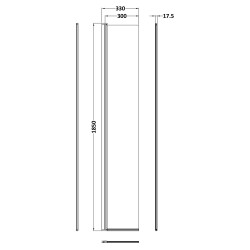 300mm Hinged Flipper Screen with Support Bar - Matt Black - Technical Drawing