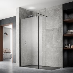 1100mm x 1950mm Wetroom Screen with Black Support Bar