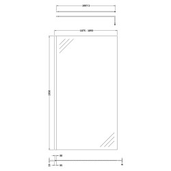 1100mm x 1950mm Wetroom Screen with Black Support Bar - Technical Drawing