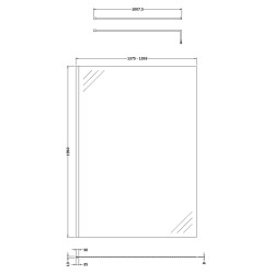 1400mm x 1950mm Wetroom Screen with Black Support Bar - Technical Drawing