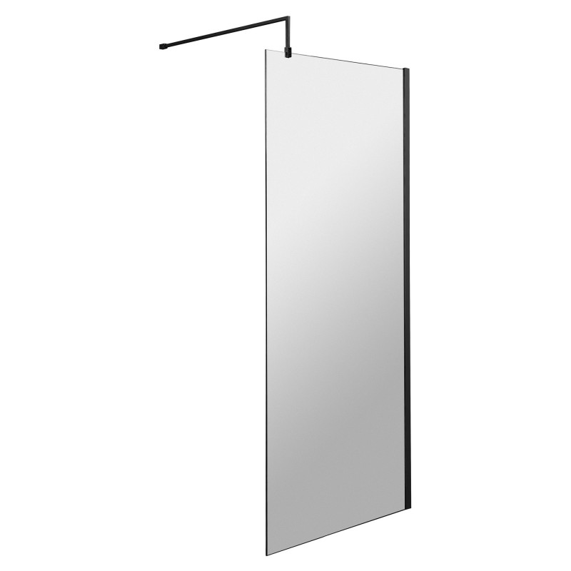 800mm x 1950mm Wetroom Screen with Black Support Bar 800mm x 1950mm Wetroom Screen with Black Support Bar