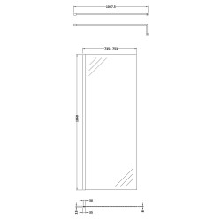 Wetroom Glass Screen 760 x 1850 x 8mm - Technical Drawing