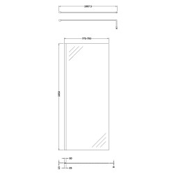 Wetroom Glass Screen 800 x 1850 x 8mm - Technical Drawing
