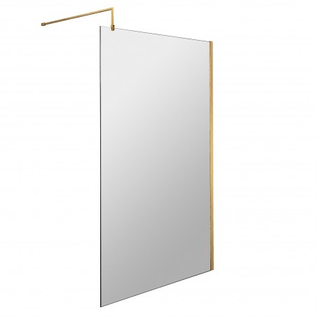 Brushed Brass Wetroom Screen with Support Bar 1000 x 1850 x 8mm