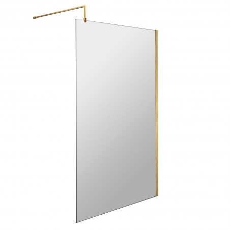 Brushed Brass Wetroom Screen with Support Bar 1100 x 1850 x 8mm