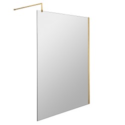 Brushed Brass Wetroom Screen with Support Bar 1200 x 1850 x 8mm