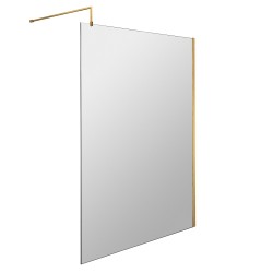 Brushed Brass Wetroom Screen with Support Bar 1400 x 1850 x 8mm