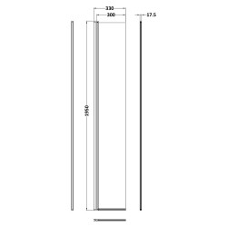 300mm Hinged Flipper Screen with Support Bar - Brushed Brass - Technical Drawing