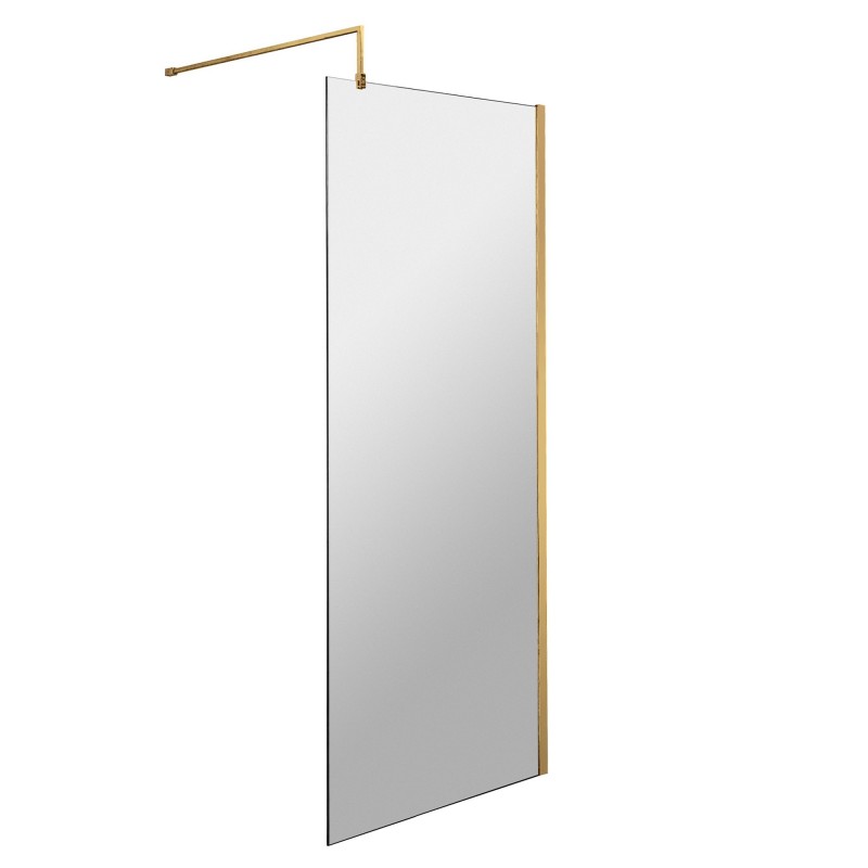 Brushed Brass Wetroom Screen with Support Bar 700 x 1850 x 8mm