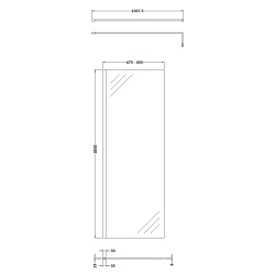 Matt Black Wetroom Screen with Support Bar 700 x 1850 x 8mm - Technical Drawing