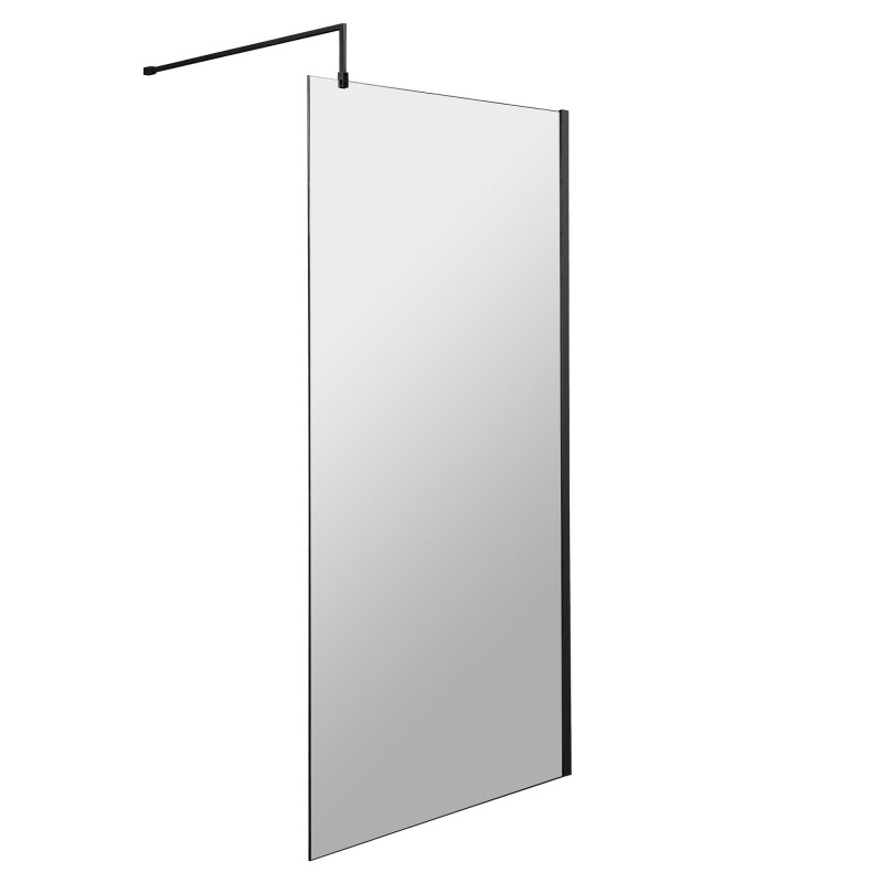 Matt Black Wetroom Screen with Support Bar 1000 x 1850 x 8mm