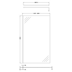 Matt Black Wetroom Screen with Support Bar 1100 x 1850 x 8mm - Technical Drawing