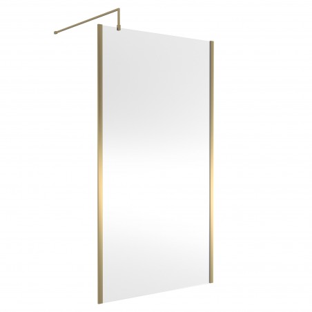 Brushed Brass Outer Framed Wetroom Screen with Support Bar 1100 x 1850 x 8mm