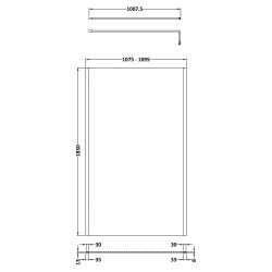 Brushed Brass Outer Framed Wetroom Screen with Support Bar 1100 x 1850 x 8mm - Technical Drawing