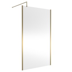 Brushed Brass Outer Framed Wetroom Screen with Support Bar 1200 x 1850 x 8mm