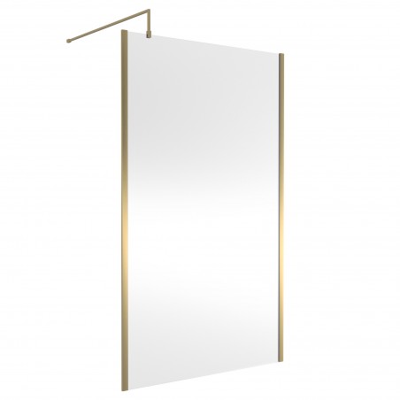 Brushed Brass Outer Framed Wetroom Screen with Support Bar 1200 x 1850 x 8mm