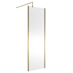 Brushed Brass Outer Framed Wetroom Screen with Support Bar 700 x 1850 x 8mm
