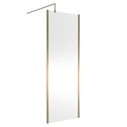 Brushed Brass Outer Framed Wetroom Screen with Support Bar 760 x 1850 x 8mm