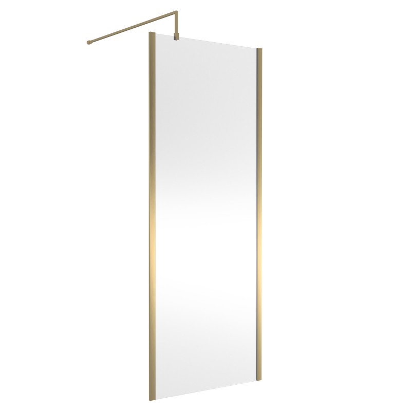 Brushed Brass Outer Framed Wetroom Screen with Support Bar 800 x 1850 x 8mm