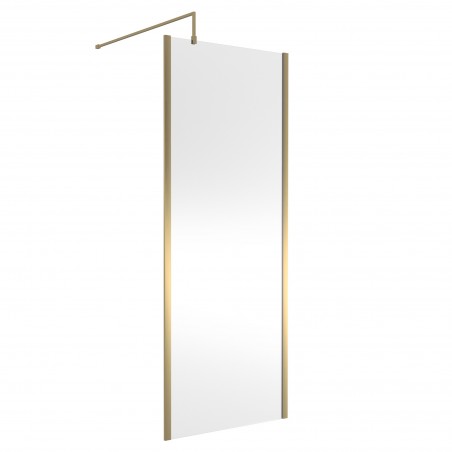 Brushed Brass Outer Framed Wetroom Screen with Support Bar 800 x 1850 x 8mm