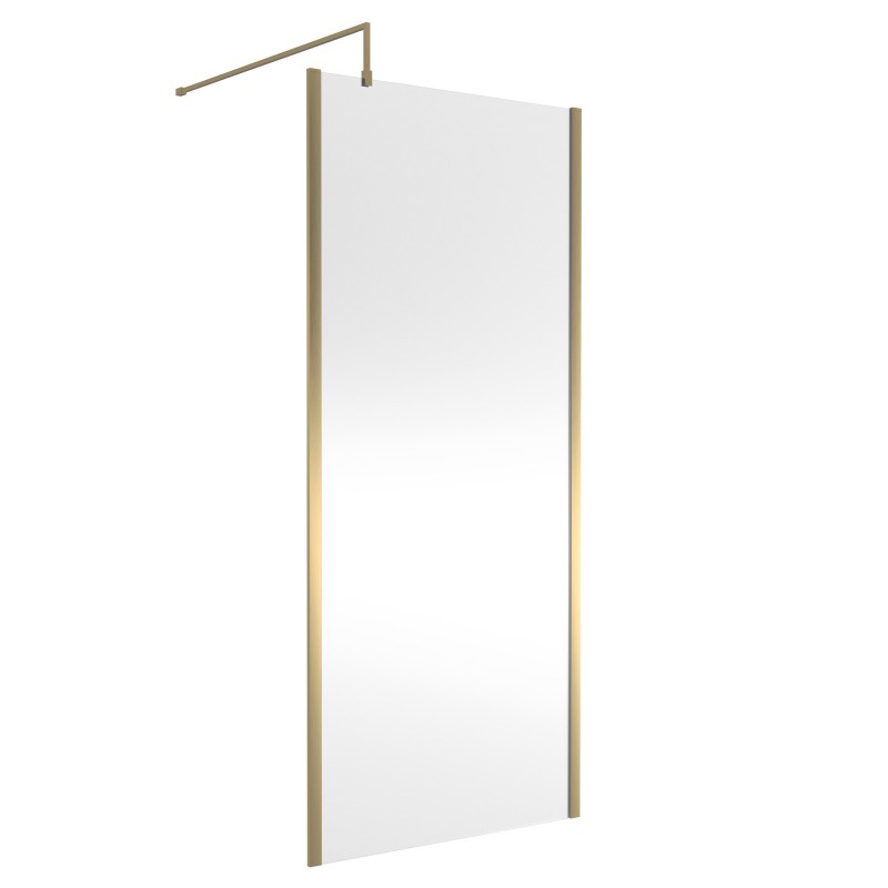 Brushed Brass Outer Framed Wetroom Screen with Support Bar 900 x 1850 x 8mm