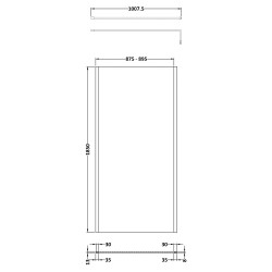 Brushed Brass Outer Framed Wetroom Screen with Support Bar 900 x 1850 x 8mm - Technical Drawing