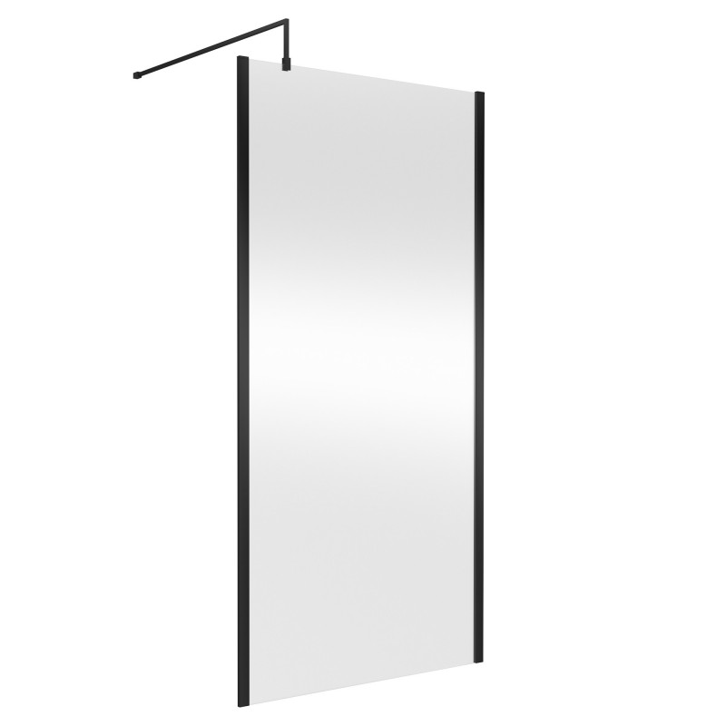 Matt Black Outer Framed Wetroom Screen with Support Bar 1000 x 1850 x 8mm
