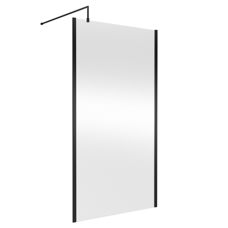 Matt Black Outer Framed Wetroom Screen with Support Bar 1100 x 1850 x 8mm