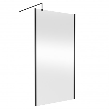 Matt Black Outer Framed Wetroom Screen with Support Bar 1100 x 1850 x 8mm