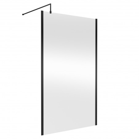 Matt Black Outer Framed Wetroom Screen with Support Bar 1200 x 1850 x 8mm